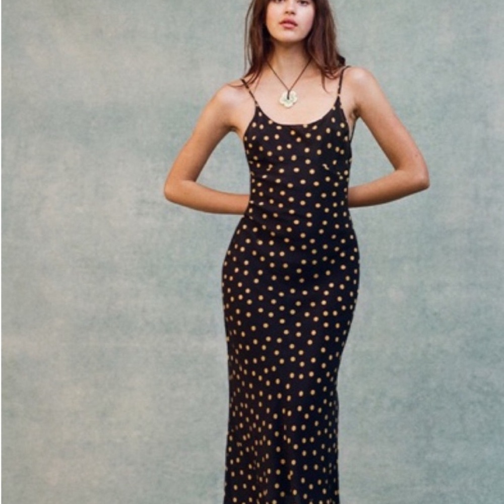 Realisation par the Iggy polka dot maxi black yellow small Dot Midi Dress.